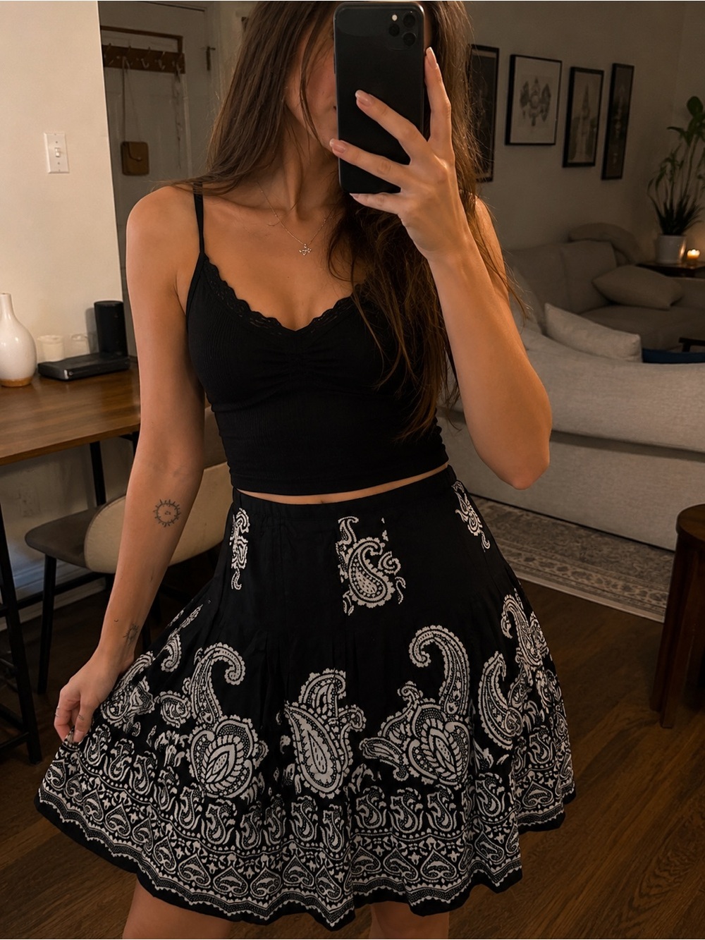 Ann Taylor Black and White Paisley Circle Skirt